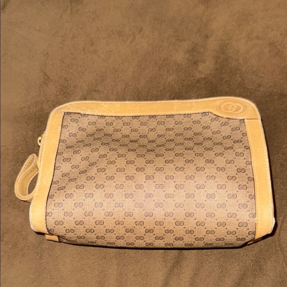 Gucci Tan and Brown Toiletry Bag with Signature Monogram